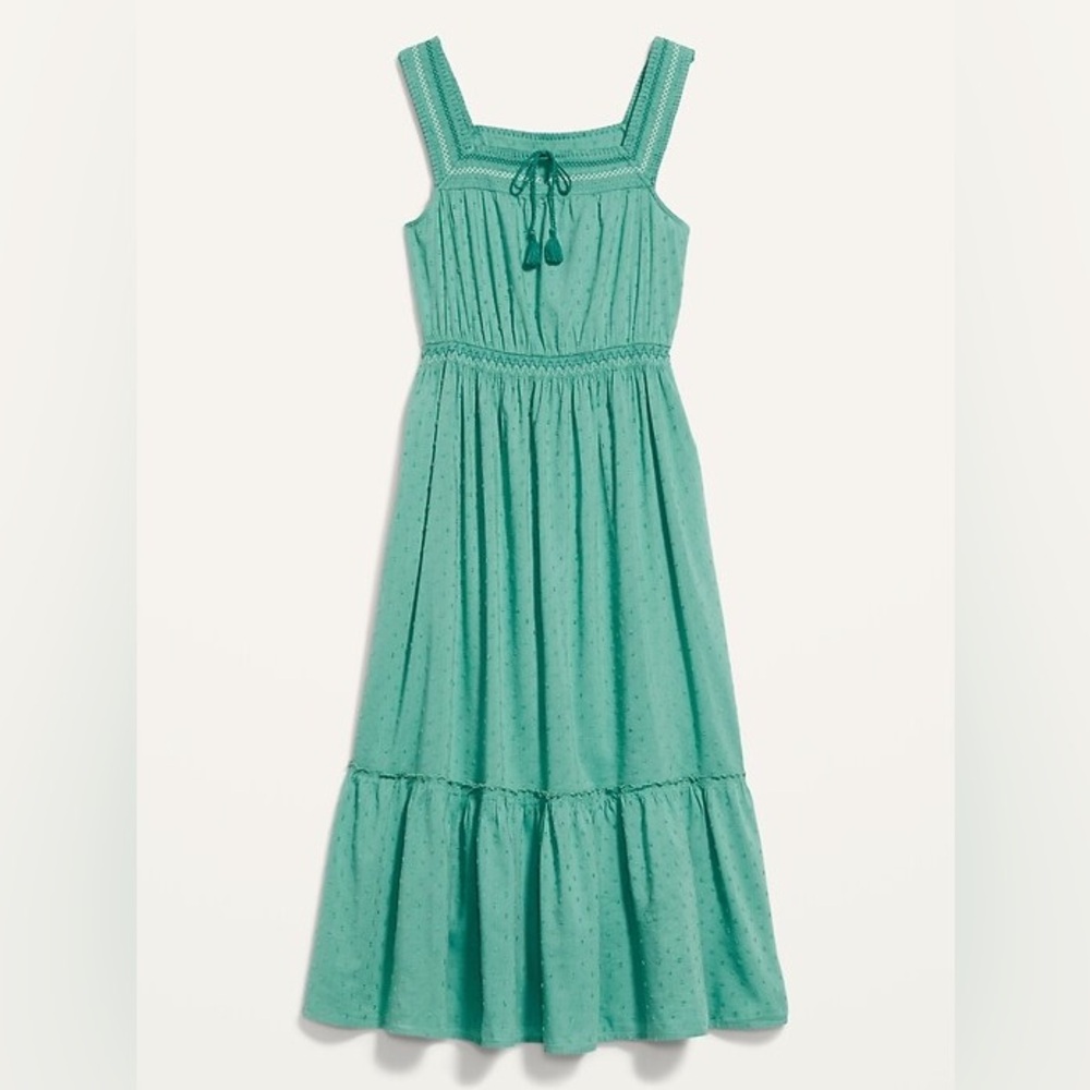 Old Navy | Sleeveless Waist-Defined Embroidered Clip-Dot Maxi Dress S